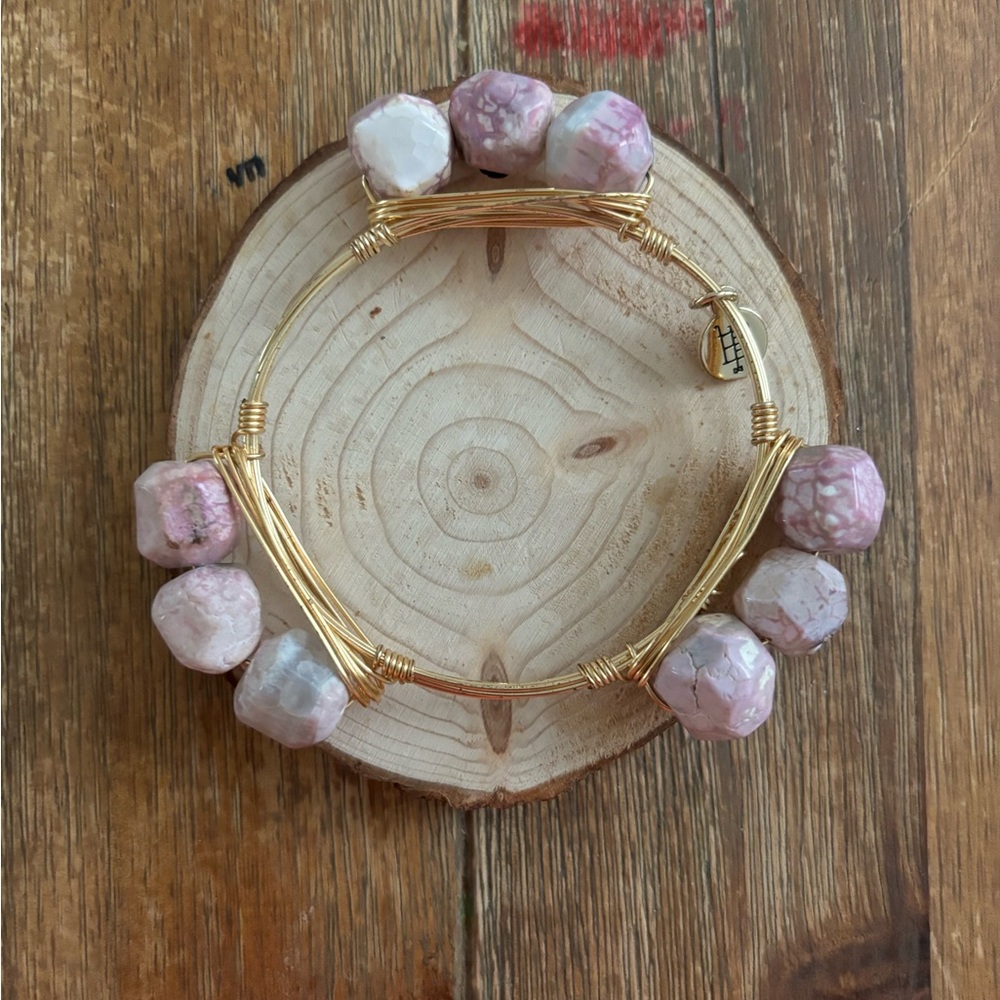 Bourbon and Bowties Bangle with pink stones. Perfect for layering.